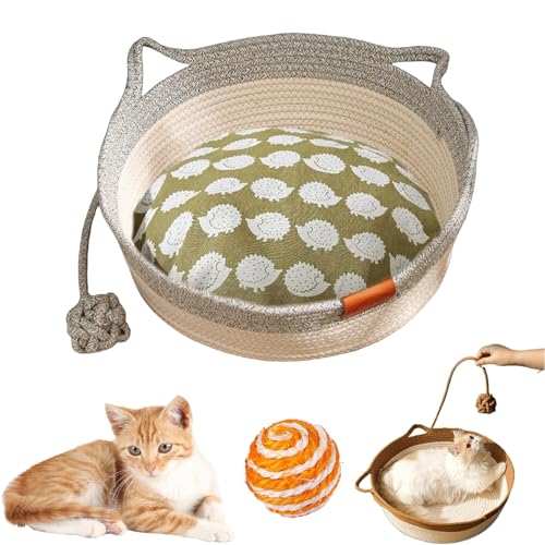 HItianya Virelapets Katzenkorb aus gewebtem Seil, Virela Katzenkorb aus gewebtem Seil, handgewebter Katzenkorbs aus Seils mit integrierter Kratzmatte und Spielball (Gray (Padded), 13 in) von HItianya
