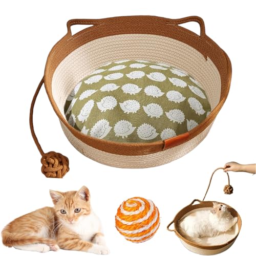 HItianya Virelapets Katzenkorb aus gewebtem Seil, Virela Katzenkorb aus gewebtem Seil, handgewebter Katzenkorbs aus Seils mit integrierter Kratzmatte und Spielball (Khaki (Padded), 13 in) von HItianya