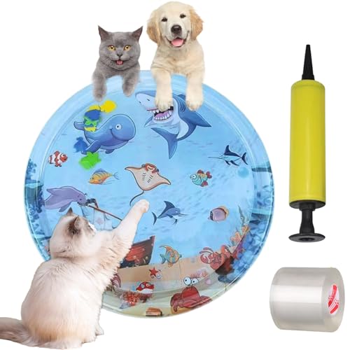 HItianya Wassermatte Katzen, Katzen Spiel und KüHl Wassermatte, Spiel Und KüHlmatte Katze, KüHlmatte Katze mit Spielen, KüHlmatte Katzen Wassermatte, mit Inflator und Reparaturset (B) von HItianya