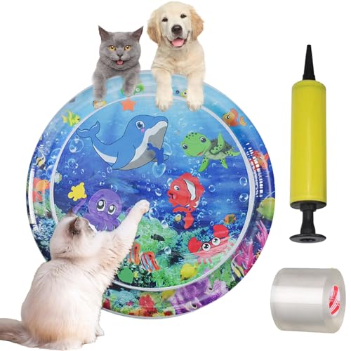 HItianya Wassermatte Katzen, Katzen Spiel und KüHl Wassermatte, Spiel Und KüHlmatte Katze, KüHlmatte Katze mit Spielen, KüHlmatte Katzen Wassermatte, mit Inflator und Reparaturset (D) von HItianya