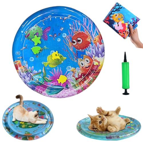 HItianya Wassermatte Katzen Kratzfest, Katzen Spiel und Kühl Wassermatte, Katzen Spielmatte Wasser, Wassersensor Spielmatte Katzen, Leicht Aufzublasen und Mit Wasser zu BefüLlen (A) von HItianya