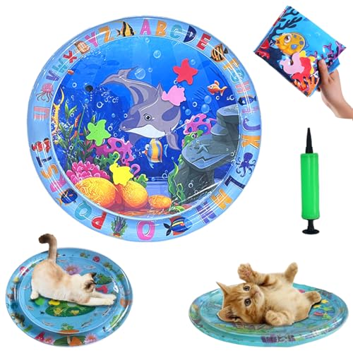 HItianya Wassermatte Katzen Kratzfest, Katzen Spiel und Kühl Wassermatte, Katzen Spielmatte Wasser, Wassersensor Spielmatte Katzen, Leicht Aufzublasen und Mit Wasser zu BefüLlen (B) von HItianya