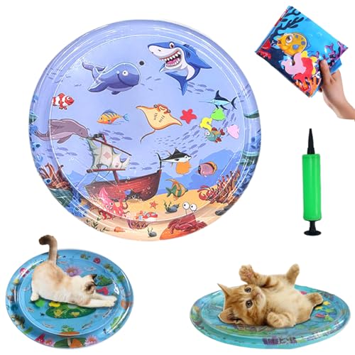 HItianya Wassermatte Katzen Kratzfest, Katzen Spiel und Kühl Wassermatte, Katzen Spielmatte Wasser, Wassersensor Spielmatte Katzen, Leicht Aufzublasen und Mit Wasser zu BefüLlen (C) von HItianya