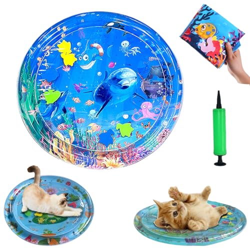 HItianya Wassermatte Katzen Kratzfest, Katzen Spiel und Kühl Wassermatte, Katzen Spielmatte Wasser, Wassersensor Spielmatte Katzen, Leicht Aufzublasen und Mit Wasser zu BefüLlen (D) von HItianya