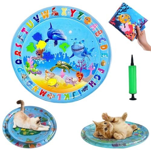 HItianya Wassermatte Katzen Kratzfest, Katzen Spiel und Kühl Wassermatte, Katzen Spielmatte Wasser, Wassersensor Spielmatte Katzen, Leicht Aufzublasen und Mit Wasser zu BefüLlen (E) von HItianya