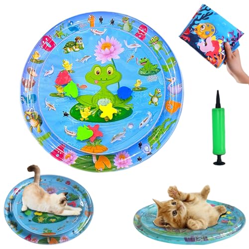 HItianya Wassermatte Katzen Kratzfest, Katzen Spiel und Kühl Wassermatte, Katzen Spielmatte Wasser, Wassersensor Spielmatte Katzen, Leicht Aufzublasen und Mit Wasser zu BefüLlen (F) von HItianya