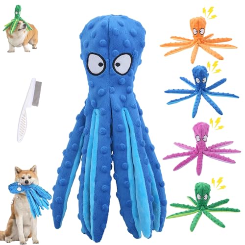 HItianya Whiskerspot Octopus Hundespielzeug, Whiskerspot ECO-Friend Octopus Quietschender Plüsch, Keine Füllungsfalten Interaktives Kauspielzeug für kleine, mittlere und große Hunde (Blau) von HItianya