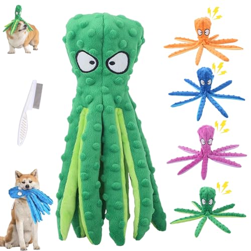 HItianya Whiskerspot Octopus Hundespielzeug, Whiskerspot ECO-Friend Octopus Quietschender Plüsch, Keine Füllungsfalten Interaktives Kauspielzeug für kleine, mittlere und große Hunde (Grün) von HItianya