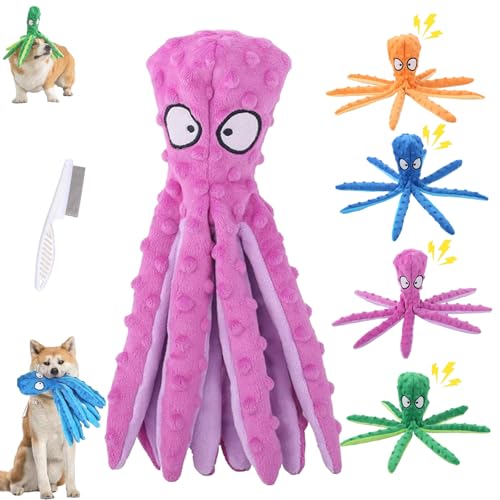HItianya Whiskerspot Octopus Hundespielzeug, Whiskerspot ECO-Friend Octopus Quietschender Plüsch, Keine Füllungsfalten Interaktives Kauspielzeug für kleine, mittlere und große Hunde (Lila) von HItianya
