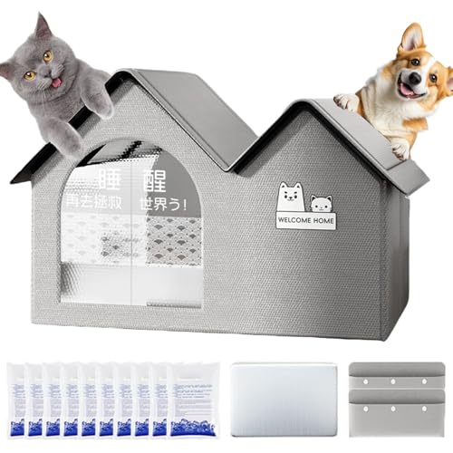 Kühlhaus für Haustiere, Katzenhaus für draußen, Katzenkühlbett, Kühlendes Katzenhaus für draußen, Kühlbett für Katzen, Faltbare Kühlhütte mit 10 Kühlakkus (Gray, L (Within 30 catties)) von HItianya
