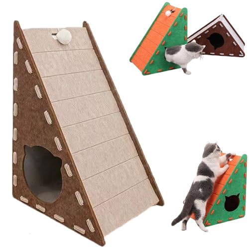 Mellowkin Cat Scratcher Felt, Dreieckiges Vertikales Kratzbrett aus Filz, Mellowkin Katzenspielzeug, Strapazierfähiges, Fusselfreies Kratzbrett aus Filz für Wohnungskatzen (Dreieckig, braun) von HItianya
