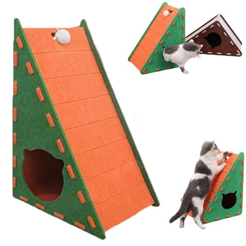 Mellowkin Cat Scratcher Felt, Dreieckiges Vertikales Kratzbrett aus Filz, Mellowkin Katzenspielzeug, Strapazierfähiges, Fusselfreies Kratzbrett aus Filz für Wohnungskatzen (Dreieckig, orange) von HItianya