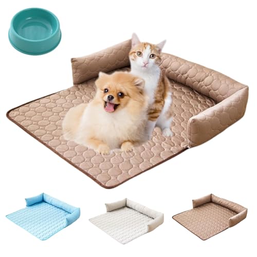 Pelzbarn Kühlendes Sofabett, Pelzbarn Kühlendes Hundebett, Kühlbett für Hunde, Sofaschutz – Heatrelief Kühlendes mit Eisseide, Waschbar, Rutschfest für Sofa, Auto Indoor (Kaffeebraun, 70 * 70cm) von HItianya