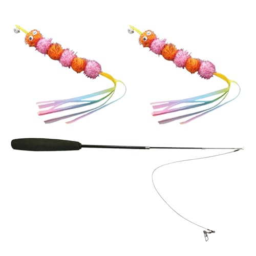 HJDJBD 3 Stück Flapping Bird Cat Toy,Dancer,Katzenspielzeug,Interaktives Katzenangel,Katze, Spielzeug Katzen Spielstab,Stab(76cm Katzenmast Und 2 Pcs Raupenspielzeug),für Kätzchen Oder,Griff,Teaser von HJDJBD