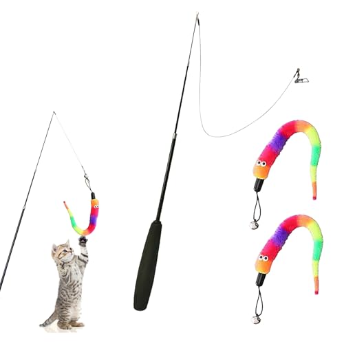 HJDJBD 3 Stück Flapping Bird Cat Toy,Dancer,Katzenspielzeug,Interaktives Katzenangel,Katze, Spielzeug Katzen Spielstab,Stab(76cm Katzenmast Und 2 Pcs Raupenspielzeug),für Kätzchen Oder,Griff,Teaser von HJDJBD