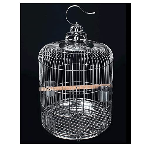 Papageienkäfig Edelstahl-Vogelkäfig, silberner Flugkäfig mit Haken und abnehmbarem Tablett, runder Vogelkäfig mit Rollständer und Futternapf Vogelnest Papageienkäfig Edelstahl-Vogelkäfig, silberner Flugkäfig mit Haken und abnehmbarem Tablett, runder Vogelkäfig mit Rollständer und Futternapf Vogelnest von HJDQMDHA