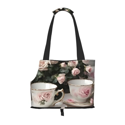 Teetassen mit Rosen, romantischer Shabby-Druck, Welpentasche, Hundetragetasche, Tragetasche für kleine Hunde, Katzen und Kaninchen von HJLUUFT
