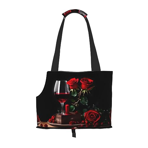 Tragetasche für kleine Hunde, Katzen und Kaninchen, Motiv: Rote Rose und Wein Tragetasche für kleine Hunde, Katzen und Kaninchen, Motiv: Rote Rose und Wein von HJLUUFT