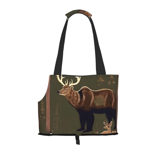 Tragetasche mit Bären-Hirsch-Aufdruck, für kleine Hunde, Katzen und Kaninchen Tragetasche mit Bären-Hirsch-Aufdruck, für kleine Hunde, Katzen und Kaninchen von HJLUUFT