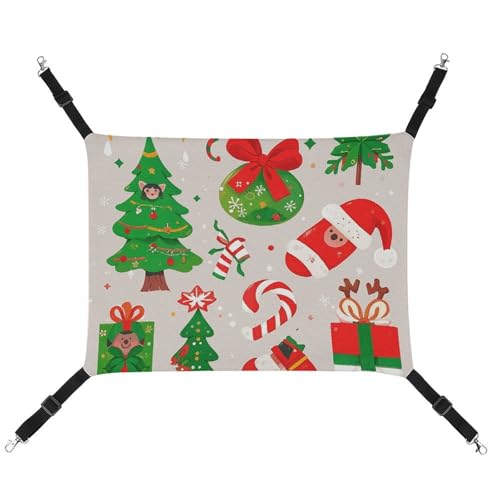 HJUQNGF Katzen-Hängematte, weich, atmungsaktiv, Haustier-Hängematte, mit Metallhaken, Cartoon-Weihnachtselemente, Schlafhängematte, tragbares Katzenkäfigbett für Katzen, kleine Hunde, kleine Tiere von HJUQNGF