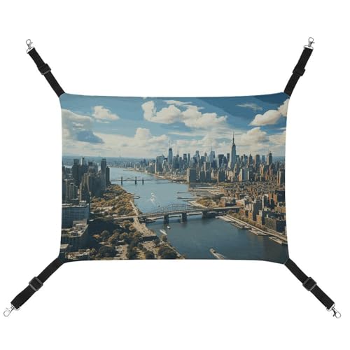HJUQNGF Katzen-Hängematte, weich, atmungsaktiv, Haustier-Hängematte, mit Metallhaken, Penthouse-Blick über New York Manhattan, Schlafhängematte, tragbares Katzenkäfigbett für Katzen, kleine Hunde, HJUQNGF Katzen-Hängematte, weich, atmungsaktiv, Haustier-Hängematte, mit Metallhaken, Penthouse-Blick über New York Manhattan, Schlafhängematte, tragbares Katzenkäfigbett für Katzen, kleine Hunde, von HJUQNGF
