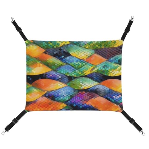 HJUQNGF Katzen-Hängematte, weich, atmungsaktiv, Haustier-Hängematte, mit Metallhaken, Regenbogen-Fischschuppe, Schlafhängematte, tragbares Katzenkäfigbett für Katzen, kleine Hunde, kleine Tiere HJUQNGF Katzen-Hängematte, weich, atmungsaktiv, Haustier-Hängematte, mit Metallhaken, Regenbogen-Fischschuppe, Schlafhängematte, tragbares Katzenkäfigbett für Katzen, kleine Hunde, kleine Tiere von HJUQNGF