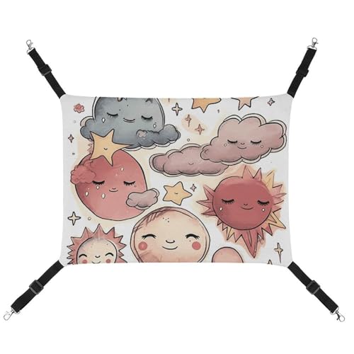 HJUQNGF Katzen-Hängematte, weich, atmungsaktiv, Haustier-Hängematte, mit Metallhaken, Sonne und Wolken, Schlafhängematte, tragbares Katzenkäfigbett für Katzen, kleine Hunde, Kleintiere HJUQNGF Katzen-Hängematte, weich, atmungsaktiv, Haustier-Hängematte, mit Metallhaken, Sonne und Wolken, Schlafhängematte, tragbares Katzenkäfigbett für Katzen, kleine Hunde, Kleintiere von HJUQNGF