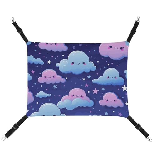 HJUQNGF Katzen-Hängematte, weich, atmungsaktiv, Haustier-Hängematte, mit Metallhaken, Sternen und Wolken, Schlafhängematte, tragbares Katzenkäfigbett für Katzen, kleine Hunde, Kleintiere von HJUQNGF