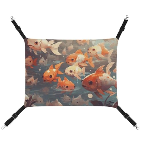 HJUQNGF Katzen-Hängematte, weich, atmungsaktiv, Haustier-Hängematte, mit Metallhaken, die Fische schwimmen herum, schlafende Hängematte, tragbares Katzenkäfigbett für Katzen, kleine Hunde, kleine HJUQNGF Katzen-Hängematte, weich, atmungsaktiv, Haustier-Hängematte, mit Metallhaken, die Fische schwimmen herum, schlafende Hängematte, tragbares Katzenkäfigbett für Katzen, kleine Hunde, kleine von HJUQNGF