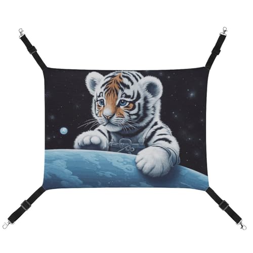 HJUQNGF Katzen-Hängematte, weich, atmungsaktiv, Haustier-Hängematte, mit Metallhaken, kleiner Tiger im Weltraum, Schlafhängematte, tragbares Katzenkäfigbett für Katzen, kleine Hunde, kleine Tiere HJUQNGF Katzen-Hängematte, weich, atmungsaktiv, Haustier-Hängematte, mit Metallhaken, kleiner Tiger im Weltraum, Schlafhängematte, tragbares Katzenkäfigbett für Katzen, kleine Hunde, kleine Tiere von HJUQNGF