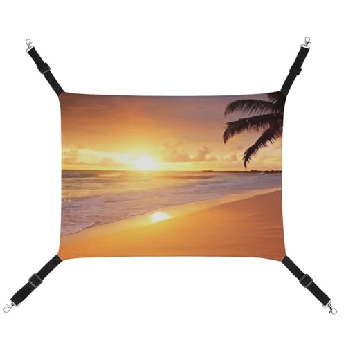 HJUQNGF Katzen-Hängematte, weich, atmungsaktiv, Haustier-Hängematte, mit Metallhaken, tropischer Strand, Sonnenuntergang, Schlafhängematte, tragbare Katzenkäfigbett für Katzen, kleine Hunde, kleine HJUQNGF Katzen-Hängematte, weich, atmungsaktiv, Haustier-Hängematte, mit Metallhaken, tropischer Strand, Sonnenuntergang, Schlafhängematte, tragbare Katzenkäfigbett für Katzen, kleine Hunde, kleine von HJUQNGF
