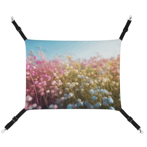 HJUQNGF Katzen-Hängematte, weich, atmungsaktiv, Haustier-Hängematte mit Metallhaken, kleine Blumen auf dem Gras, Schlafhängematte, tragbares Katzenkäfigbett für Katzen, kleine Hunde, kleine Tiere von HJUQNGF