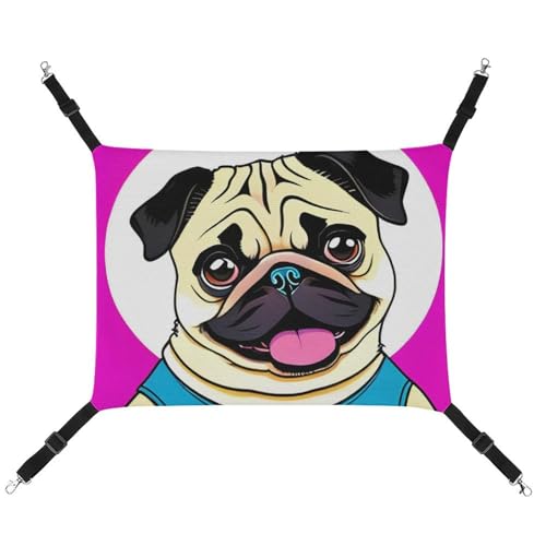 HJUQNGF Katzen-Hängematte, weich, atmungsaktiv, Haustier-Hängematte mit Metallhaken, lustiger Cartoon-Mops, Welpe, Hund, Schlafhängematte, tragbares Katzenkäfigbett für Katzen, kleine Hunde, kleine HJUQNGF Katzen-Hängematte, weich, atmungsaktiv, Haustier-Hängematte mit Metallhaken, lustiger Cartoon-Mops, Welpe, Hund, Schlafhängematte, tragbares Katzenkäfigbett für Katzen, kleine Hunde, kleine von HJUQNGF