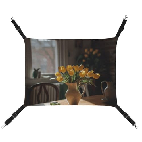 HJUQNGF Katzen-Hängematte, weich, atmungsaktiv, Haustierhängematte mit Metallhaken, Blumen auf Tisch, Schlafhängematte, tragbar, Katzenkäfig, Bett für Katzen, kleine Hunde, kleine Tiere HJUQNGF Katzen-Hängematte, weich, atmungsaktiv, Haustierhängematte mit Metallhaken, Blumen auf Tisch, Schlafhängematte, tragbar, Katzenkäfig, Bett für Katzen, kleine Hunde, kleine Tiere von HJUQNGF