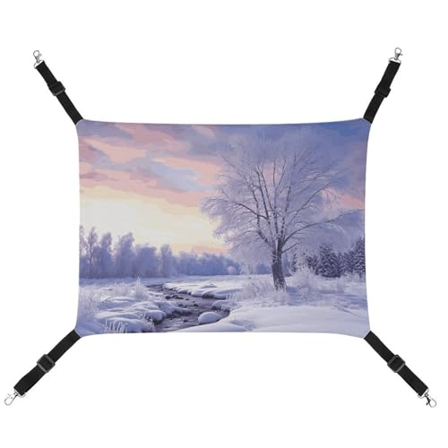 HJUQNGF Katzenhängematte, weich, atmungsaktiv, Haustierhängematte mit Metallhaken, Winterlandschaft, Schlafhängematte, tragbares Katzenkäfigbett für Katzen, kleine Hunde, Kleintiere HJUQNGF Katzenhängematte, weich, atmungsaktiv, Haustierhängematte mit Metallhaken, Winterlandschaft, Schlafhängematte, tragbares Katzenkäfigbett für Katzen, kleine Hunde, Kleintiere von HJUQNGF