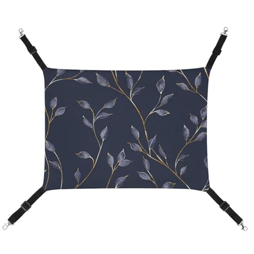 HJUQNGF Katzenhängematte, weich, atmungsaktiv, Haustierhängematte mit Metallhaken, dunkelblaue Blätter, Schlafhängematte, tragbares Katzenkäfigbett für Katzen, kleine Hunde, kleine Tiere von HJUQNGF