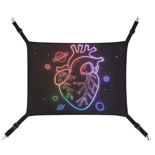 Katzenhängematte, weich, atmungsaktiv, Haustierhängematte mit Metallhaken, Neon-Herzmuster, Schlafhängematte, tragbare Katzenkäfigbett für Katzen, kleine Hunde, Kleintiere Katzenhängematte, weich, atmungsaktiv, Haustierhängematte mit Metallhaken, Neon-Herzmuster, Schlafhängematte, tragbare Katzenkäfigbett für Katzen, kleine Hunde, Kleintiere von HJUQNGF