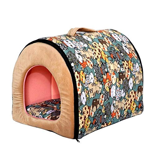 Cat Tent Cave Tragbare Cat Shelter Hut mit abnehmbarem Kissen Cat House Reißverschluss, Khaki, M. von HJWXY