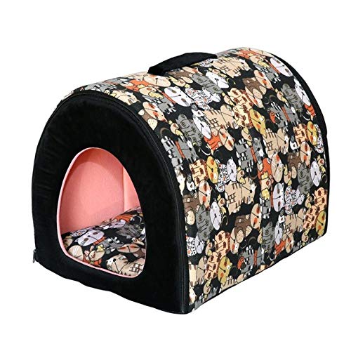 Cat Tent Cave Tragbare Cat Shelter Hut mit abnehmbarem Kissen Cat House Reißverschluss, Schwarz, M. von HJWXY