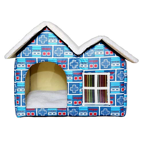 HJWXY Haustiere Haus mit Dach Warm Soft Comfortable Cat Shelter Komfortables Doppeldach mit abnehmbarem Kissen, Blau von HJWXY