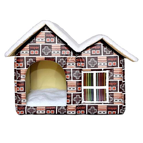 HJWXY Haustiere Haus mit Dach Warm Soft Comfortable Cat Shelter Komfortables Doppeldach mit abnehmbarem Kissen, rot von HJWXY