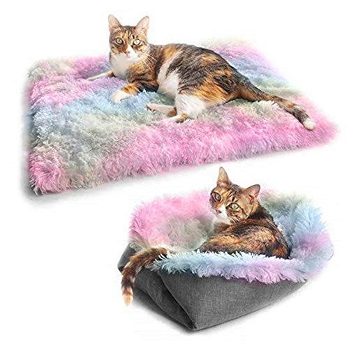 HJWXY Katzenbettmatte Warm Soft Cat Kuschelbett Pad Kätzchen Schlafsack Zwei-in-Eins-Haustier Plüschkissen und Katzenstreu Four Seasons, Pink von HJWXY
