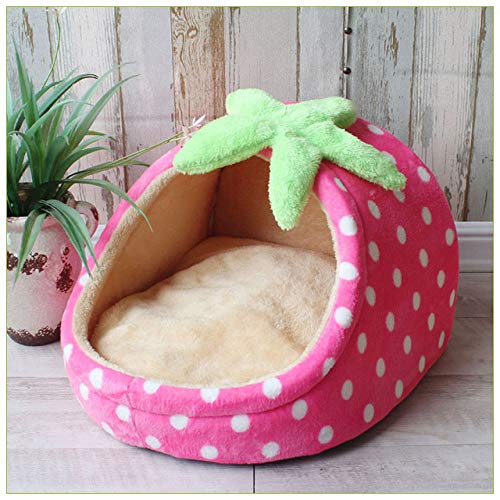Haustierbett Hundehütte Zwinger Doggy Warm Cushion Basket, für Hunde Erdbeerhöhle Katzenzelt Welpennestmatte, Erdbeere, 50x47x35 cm von HJWXY