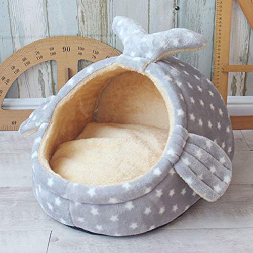 Haustierbett Hundehütte Zwinger Doggy Warm Cushion Basket, für Hunde Strawberry Cave Cat Tent Welpennest Matte, Grauer Fisch, 50x47x35 cm von HJWXY