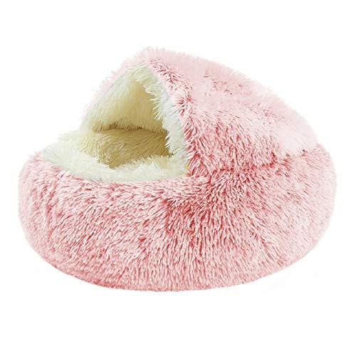 Katzenhöhlenbett Halbgeschlossenes Hundebett mit Abdeckung für Innenkatzen Kleine Hunde Rund Bequemes selbstwärmendes Haustier, Pink, L. von HJWXY
