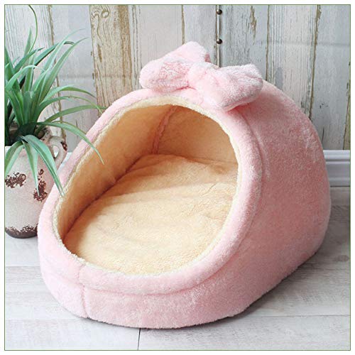 Pet Bed Dog House Zwinger Doggy Warm Cushion Basket, für Hunde Strawberry Cave Cat Tent Welpennestmatte, Pink, 50x47x35 cm von HJWXY