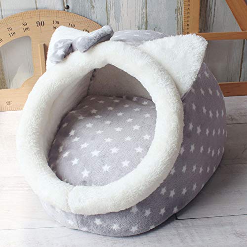 Pet Bed Dog House Zwinger Doggy Warm Cushion Basket, für Hunde Strawberry Cave Cat Zelt Welpennestmatte, graue Katze, 36x35x25 cm von HJWXY