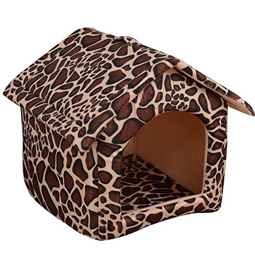 Pet House Dog House Halbgeschlossene Katzennest-Zeltkabine abnehmbar und waschbar Ten Leopard Style All Seasons, L. von HJWXY