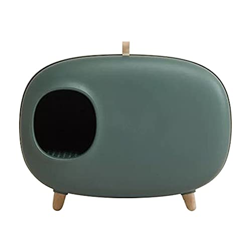 Katzenklo Große Space Cat Wurf Box mit Katze Wurfschaufeln und Holzkornfüße geschlossene Anti-Splash-Designkatze-WC leicht zu reinigen und Montage Cat Litter Box (Color : Dark Green) von HJXX