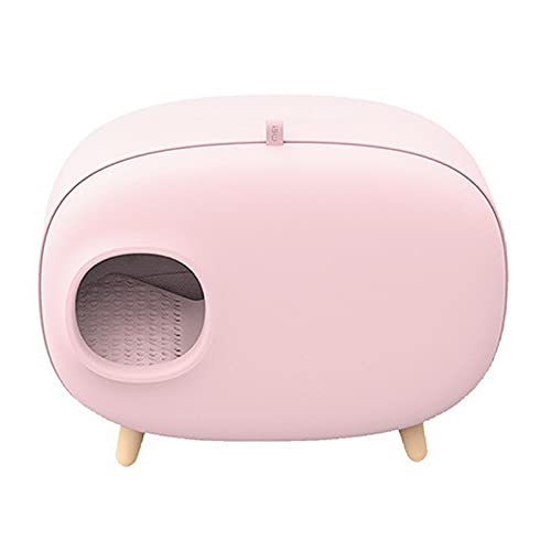 Katzenklo Große Space Cat Wurf Box mit Katze Wurfschaufeln und Holzkornfüße geschlossene Anti-Splash-Designkatze-WC leicht zu reinigen und Montage Cat Litter Box (Color : Pink) von HJXX